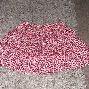 Red Floral Print Ruffled Skirt